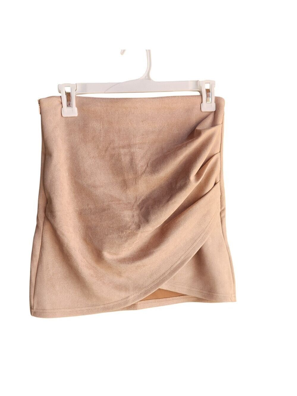 Ruched Mini Skirt Bodycon Faux Suede Party Cocktail Club Tan Beige, Medium size